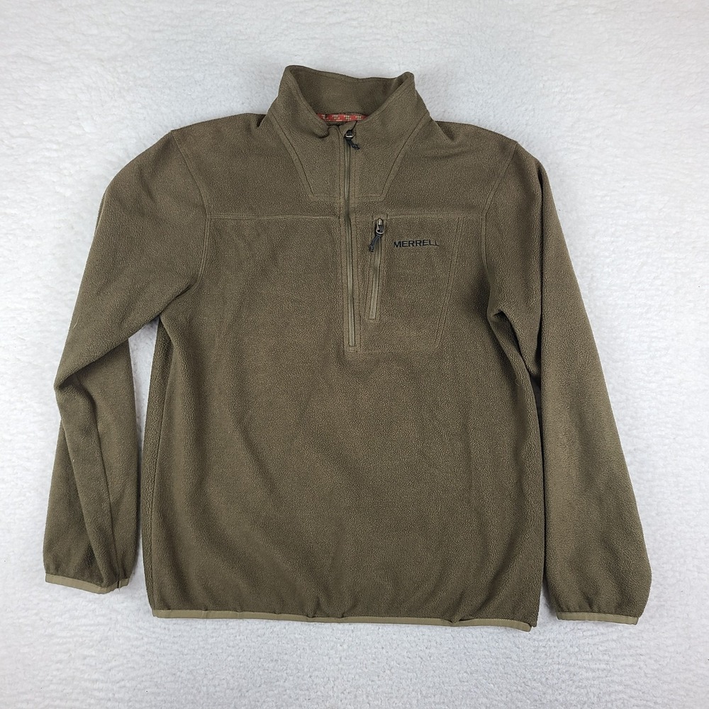 Merrell Sweater Mens Small Tan Brown Fleece Quarter‎ Zip 100% Polyester *
